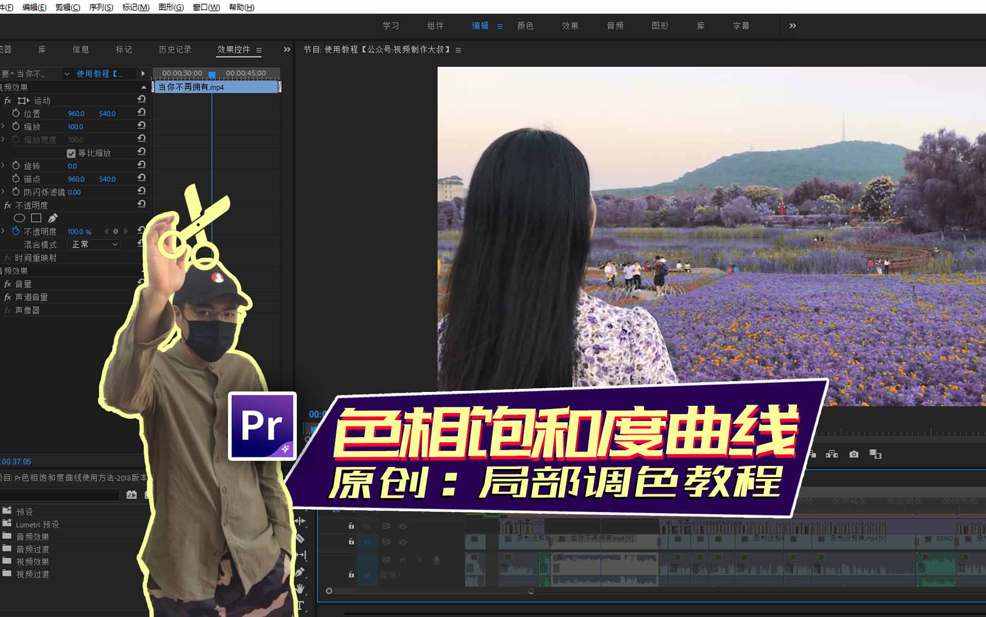 Pr色相饱和度曲线使用方法！学会视频局部换色！