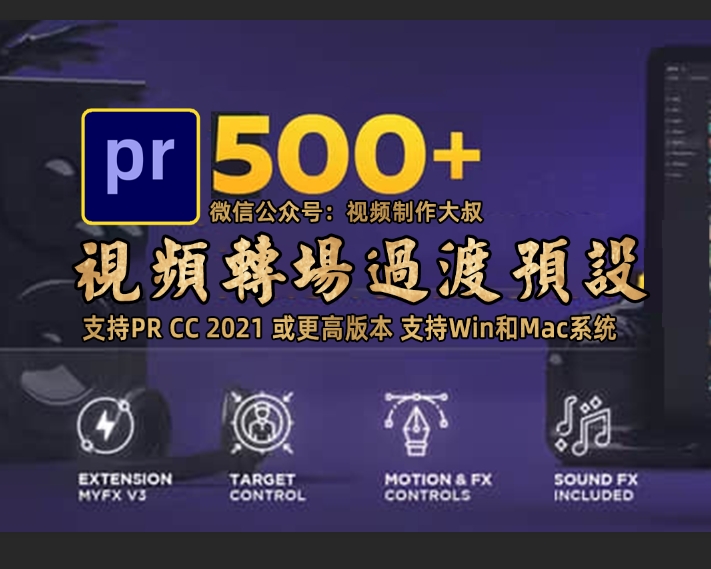 PR脚本-500个光学镜头失真模糊平铺色差缩放扭曲视频无缝转场预设